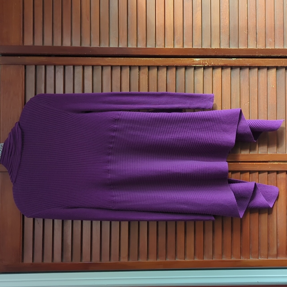 INC Purple Ribbed High Low Duster Sweater - Picture 2 of 4